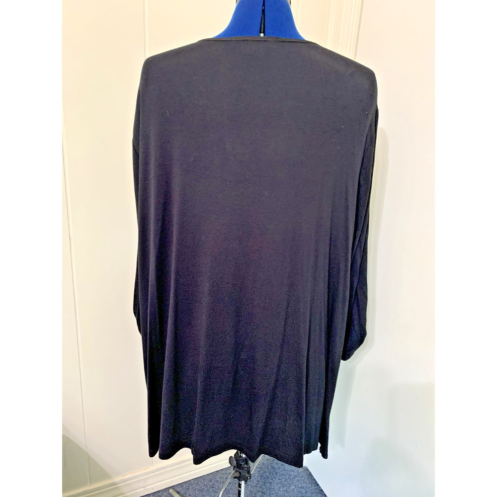 Rose & Olive 3X Black Floral Peasant Tunic Top Roll Tab Sleeve Lace Edging Boho - Picture 5 of 10